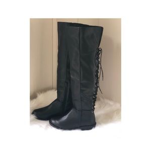 Bamboo Lace Up Boots in Black